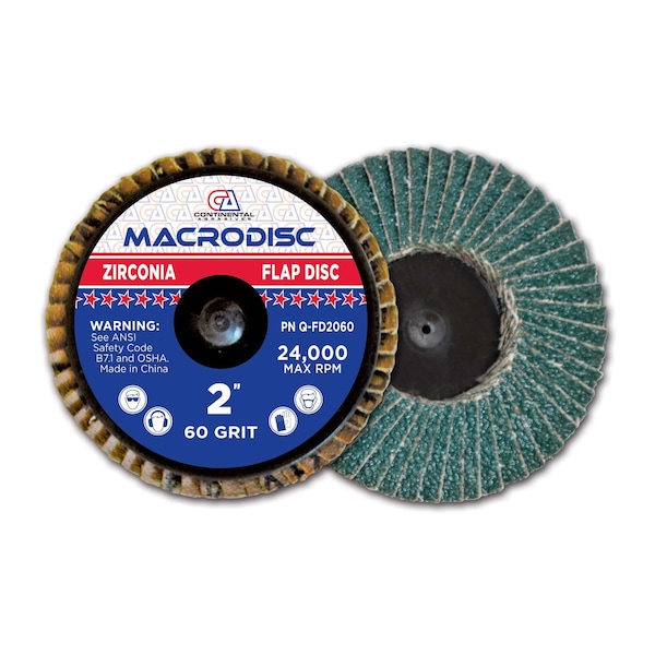 Continental Abrasives 2" Zirconia Quick change style Mini Flap Disc 60 grit Q-FD2060 - main